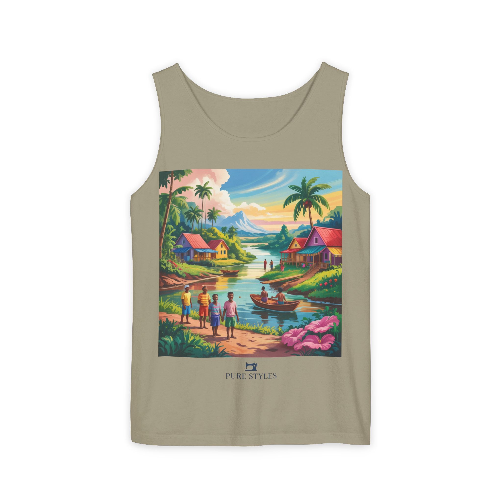 Vibrant Tropical Scene Tank Top - Unisex Summer Wear, Beach Casual, Vacation Apparel, Gift for Nature Lovers, Relaxed Fit Fashion