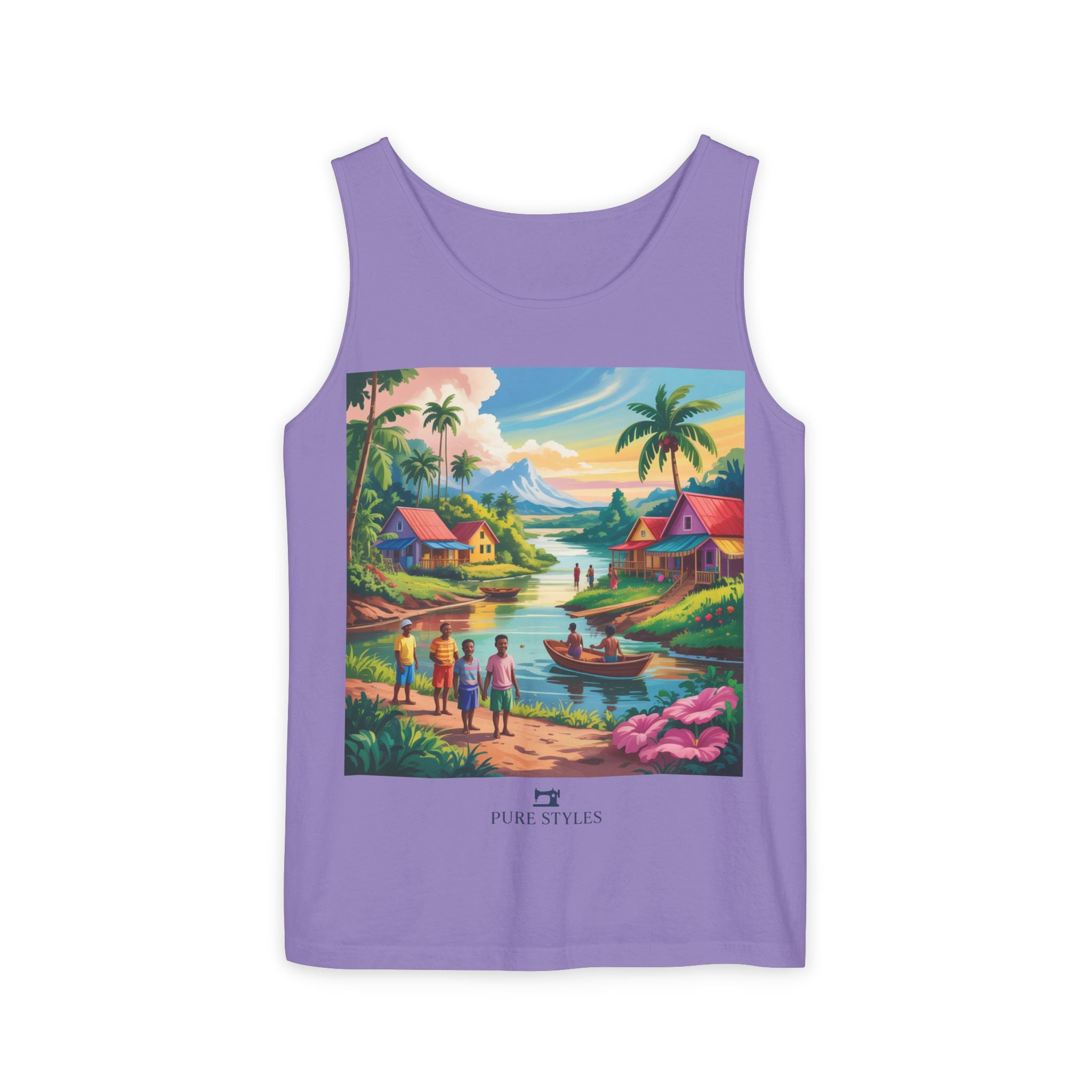 Vibrant Tropical Scene Tank Top - Unisex Summer Wear, Beach Casual, Vacation Apparel, Gift for Nature Lovers, Relaxed Fit Fashion