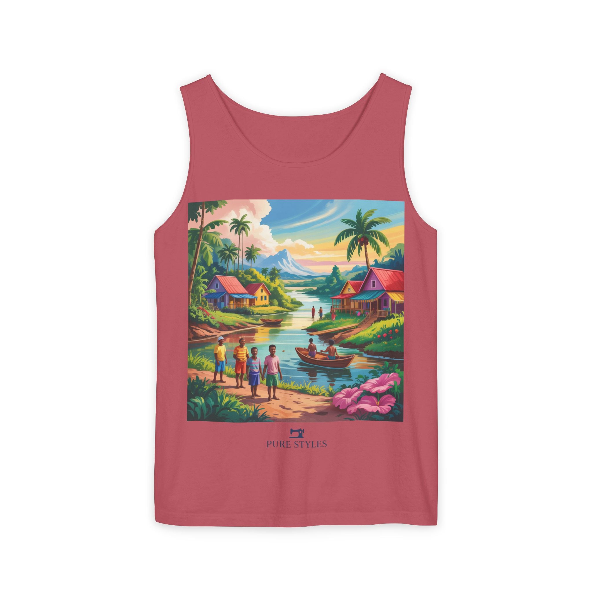 Vibrant Tropical Scene Tank Top - Unisex Summer Wear, Beach Casual, Vacation Apparel, Gift for Nature Lovers, Relaxed Fit Fashion