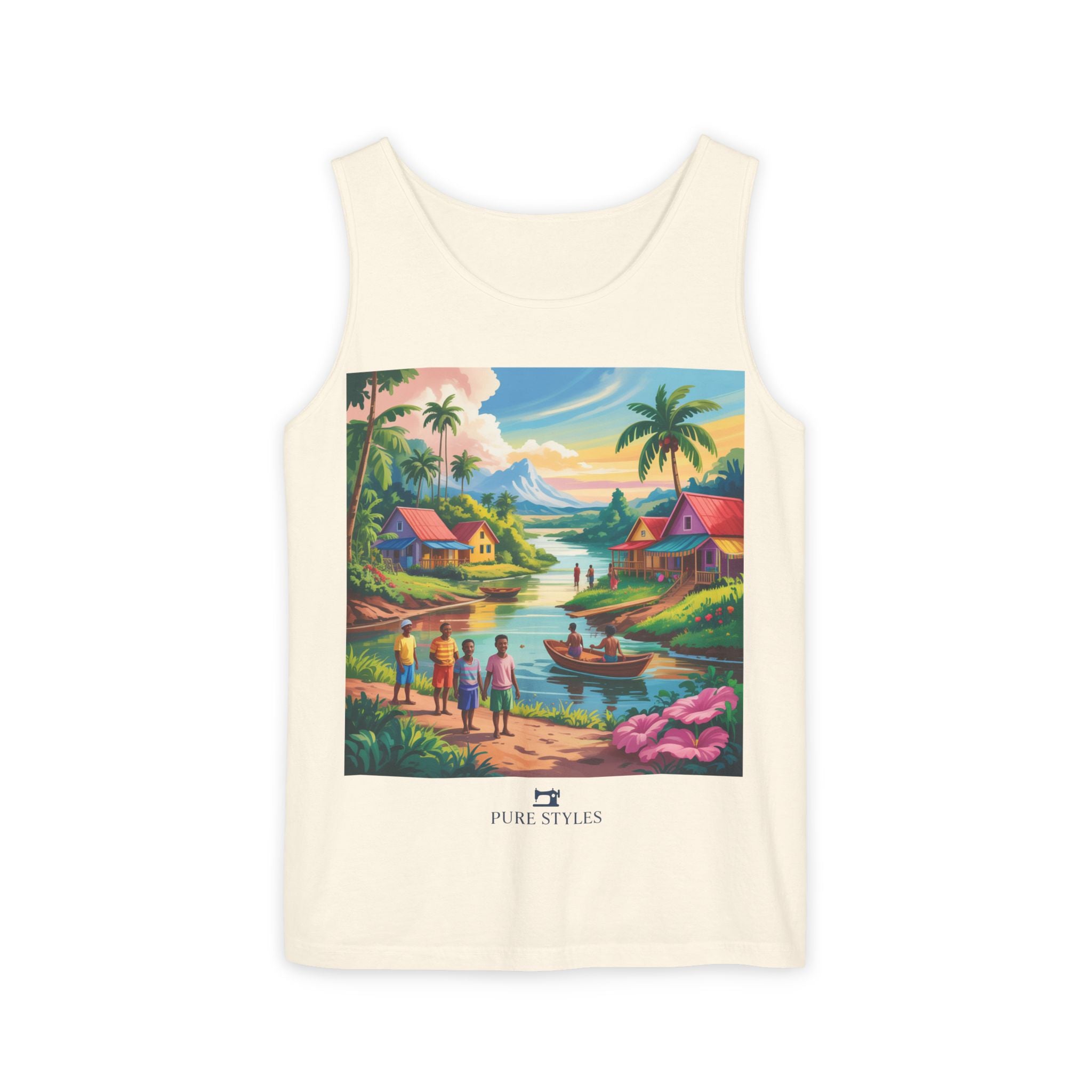 Vibrant Tropical Scene Tank Top - Unisex Summer Wear, Beach Casual, Vacation Apparel, Gift for Nature Lovers, Relaxed Fit Fashion