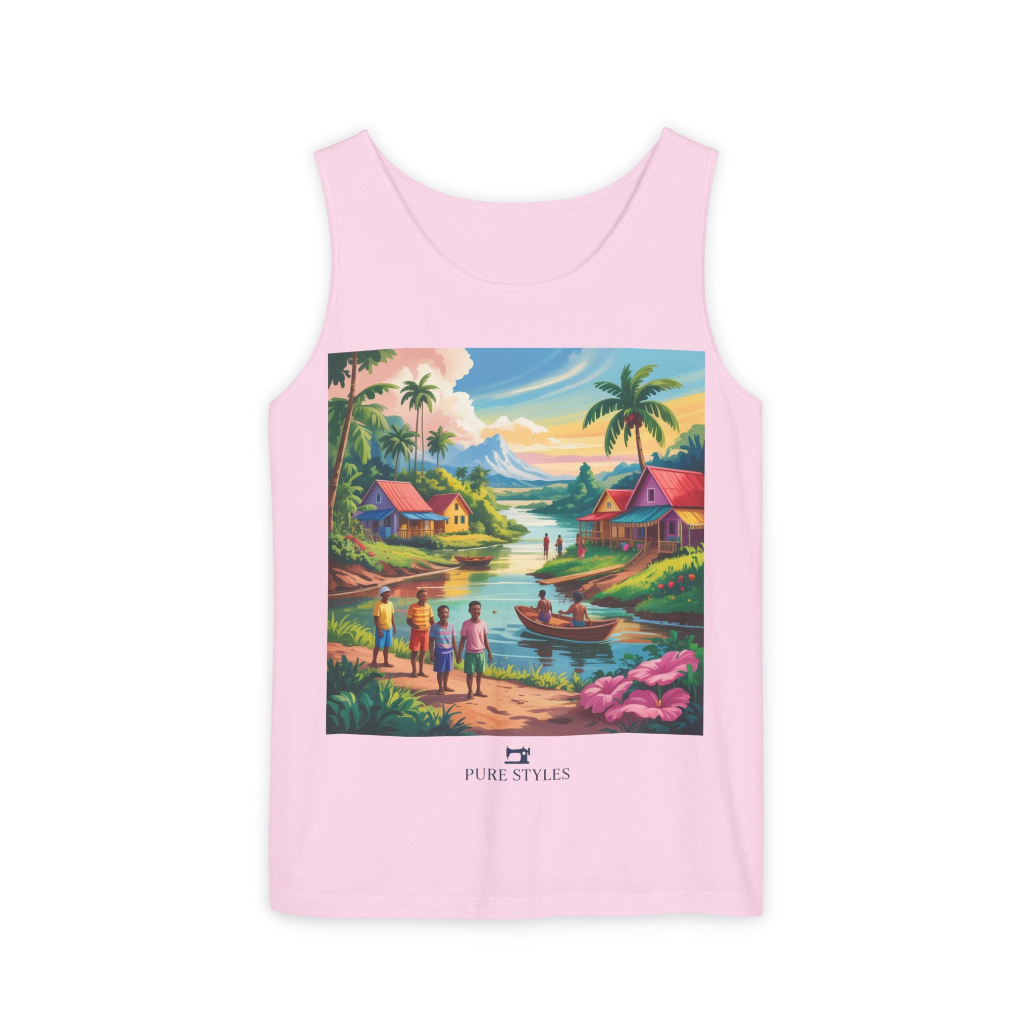 Vibrant Tropical Scene Tank Top - Unisex Summer Wear, Beach Casual, Vacation Apparel, Gift for Nature Lovers, Relaxed Fit Fashion