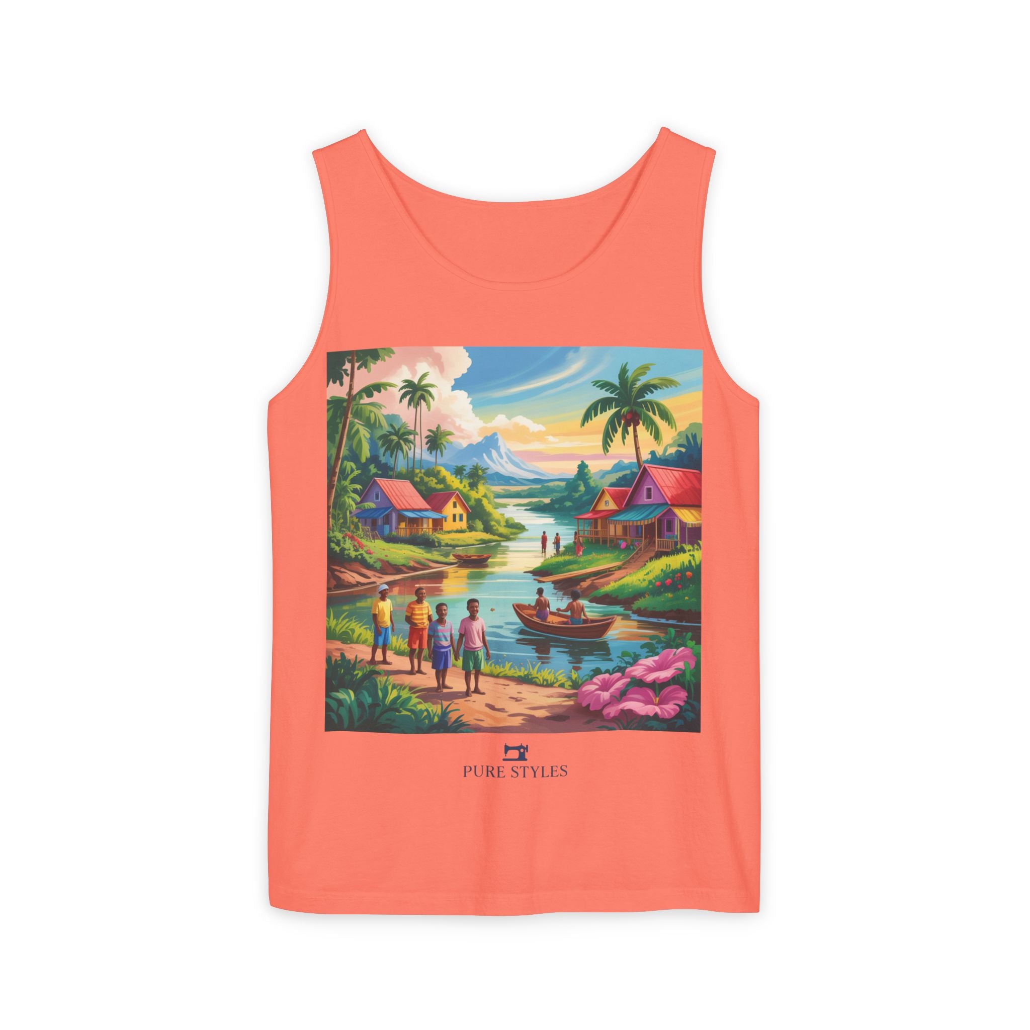 Vibrant Tropical Scene Tank Top - Unisex Summer Wear, Beach Casual, Vacation Apparel, Gift for Nature Lovers, Relaxed Fit Fashion