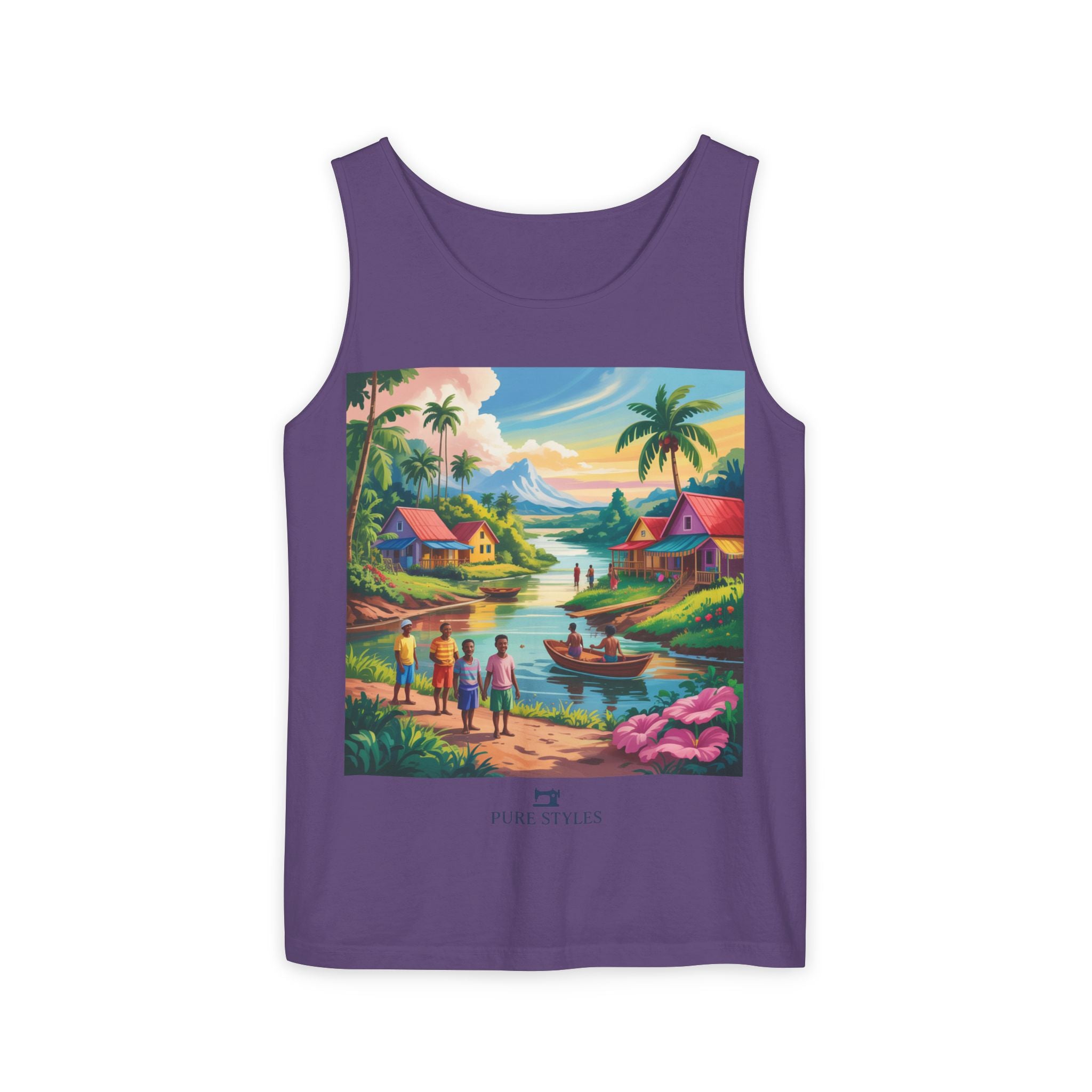 Vibrant Tropical Scene Tank Top - Unisex Summer Wear, Beach Casual, Vacation Apparel, Gift for Nature Lovers, Relaxed Fit Fashion