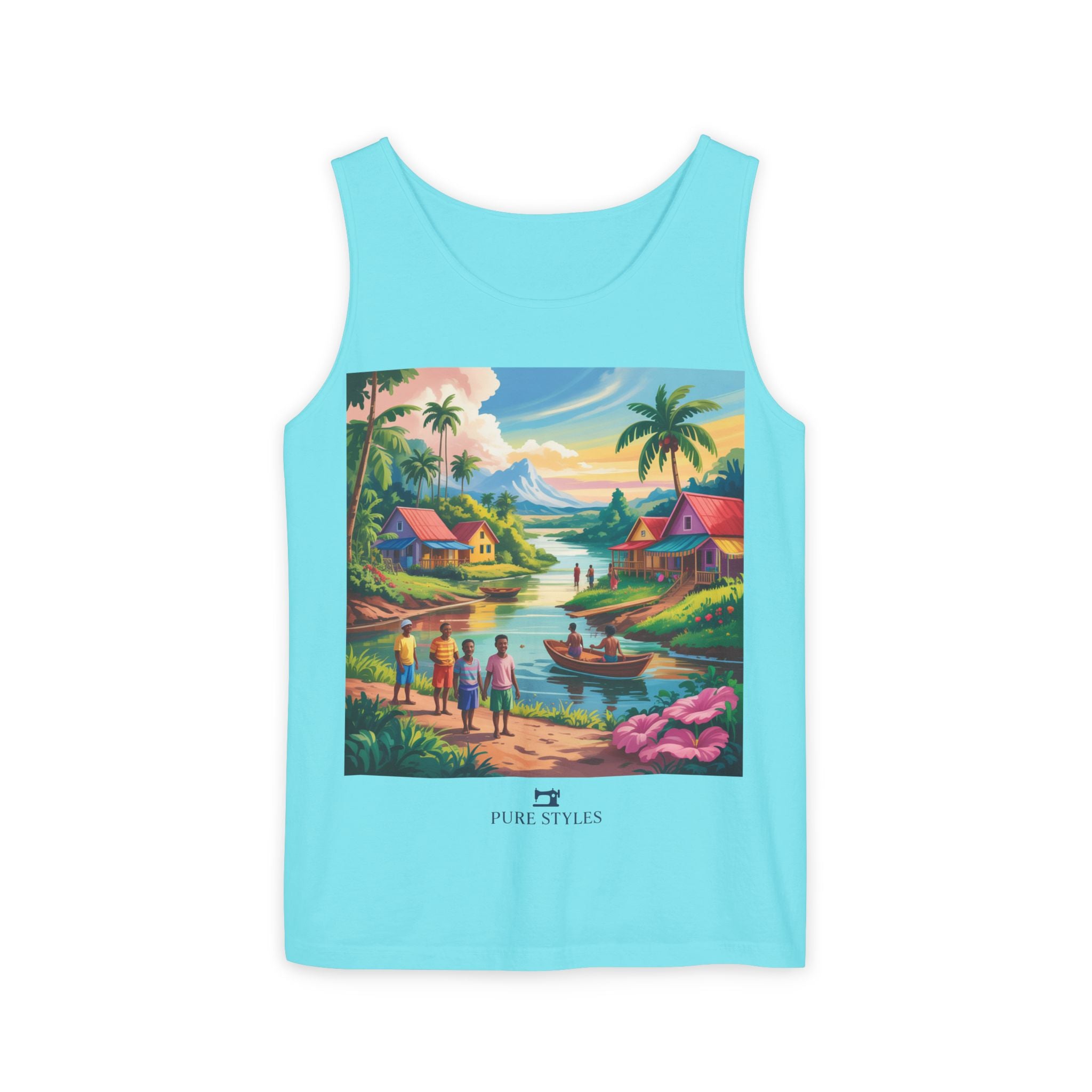 Vibrant Tropical Scene Tank Top - Unisex Summer Wear, Beach Casual, Vacation Apparel, Gift for Nature Lovers, Relaxed Fit Fashion