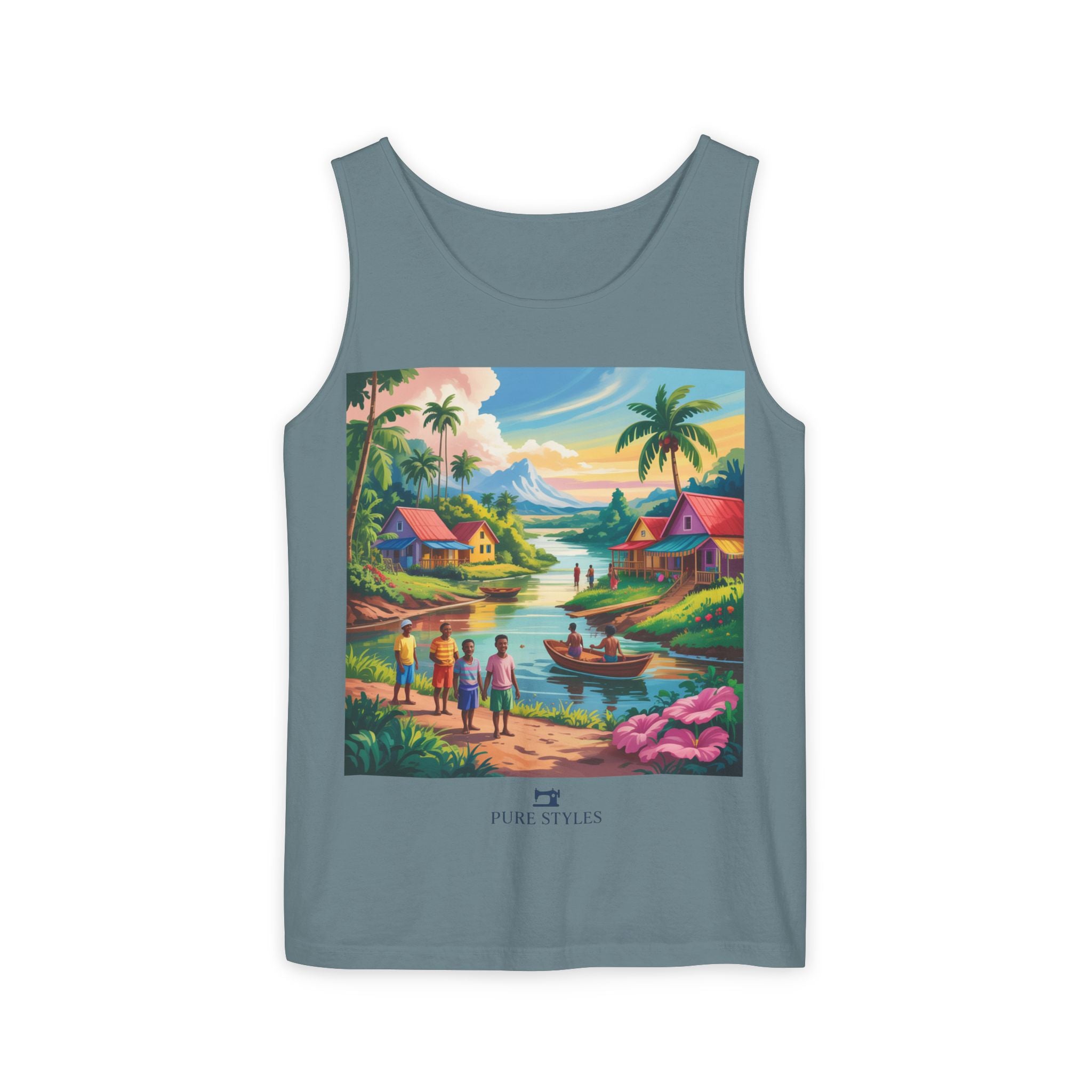 Vibrant Tropical Scene Tank Top - Unisex Summer Wear, Beach Casual, Vacation Apparel, Gift for Nature Lovers, Relaxed Fit Fashion