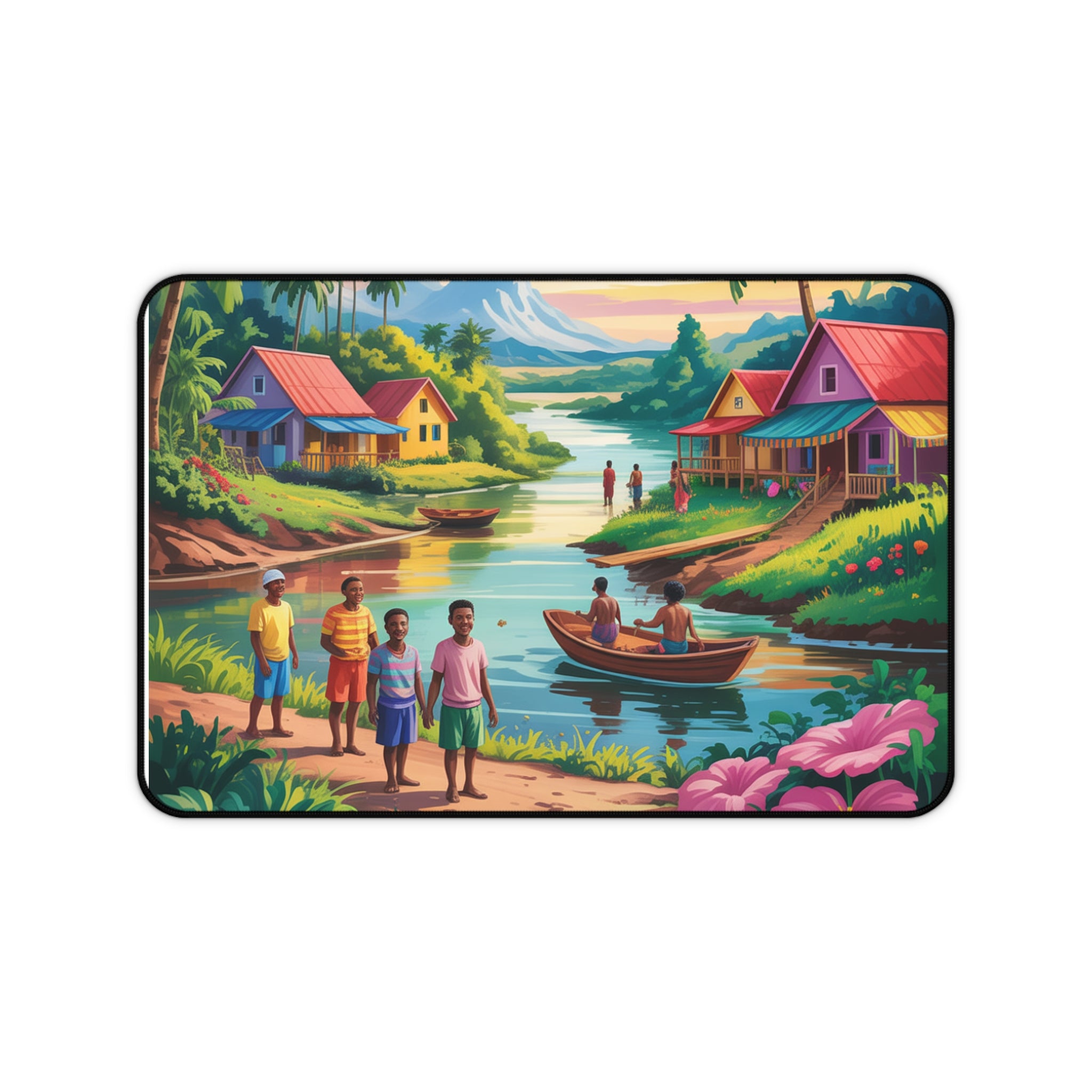 Scenic Desk Mat with Vibrant Village Landscape, Home Office Décor, Gift for Nature Lovers, Functional Mouse Pad, Easy to Clean