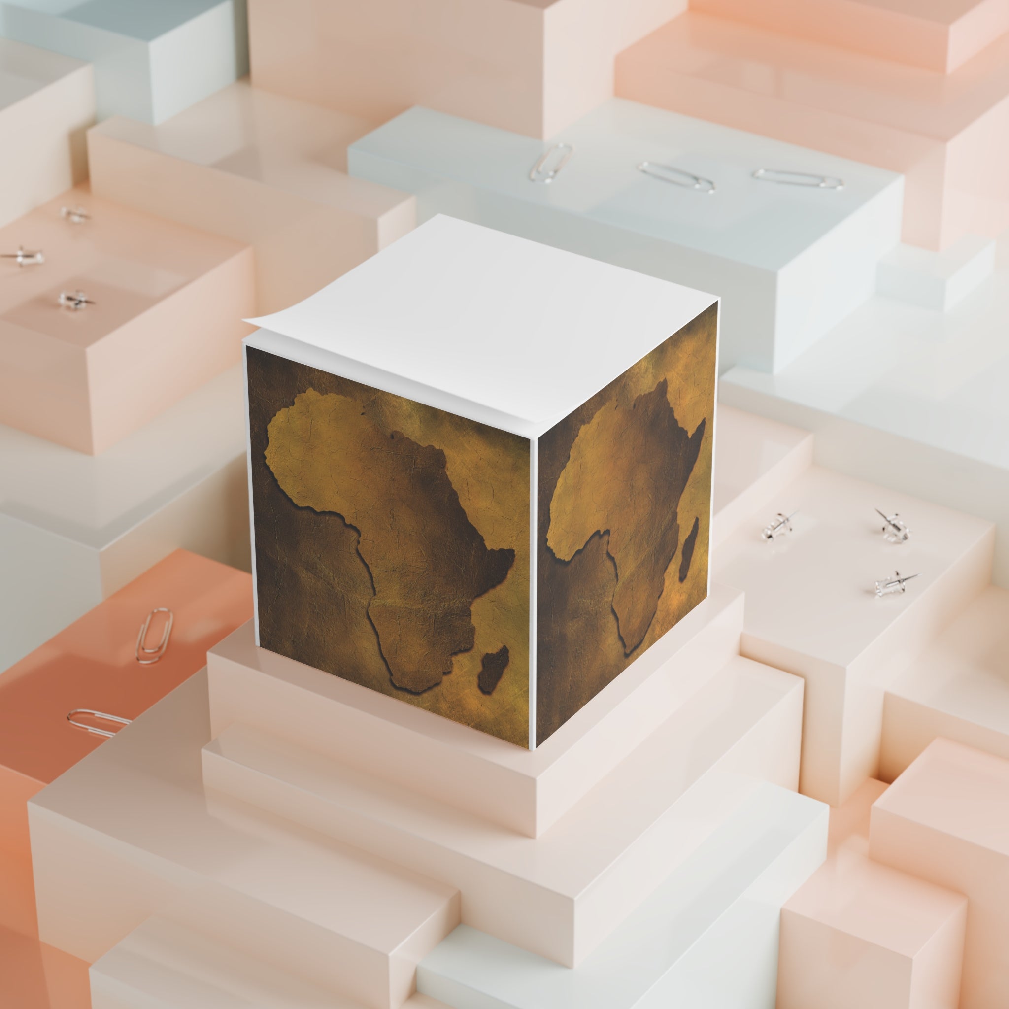 Rustic Africa Note Cube | Unique Desk Décor, Eco-Friendly Office Supplies, African Art Gift, Thoughtful Stationery, Memo Pad