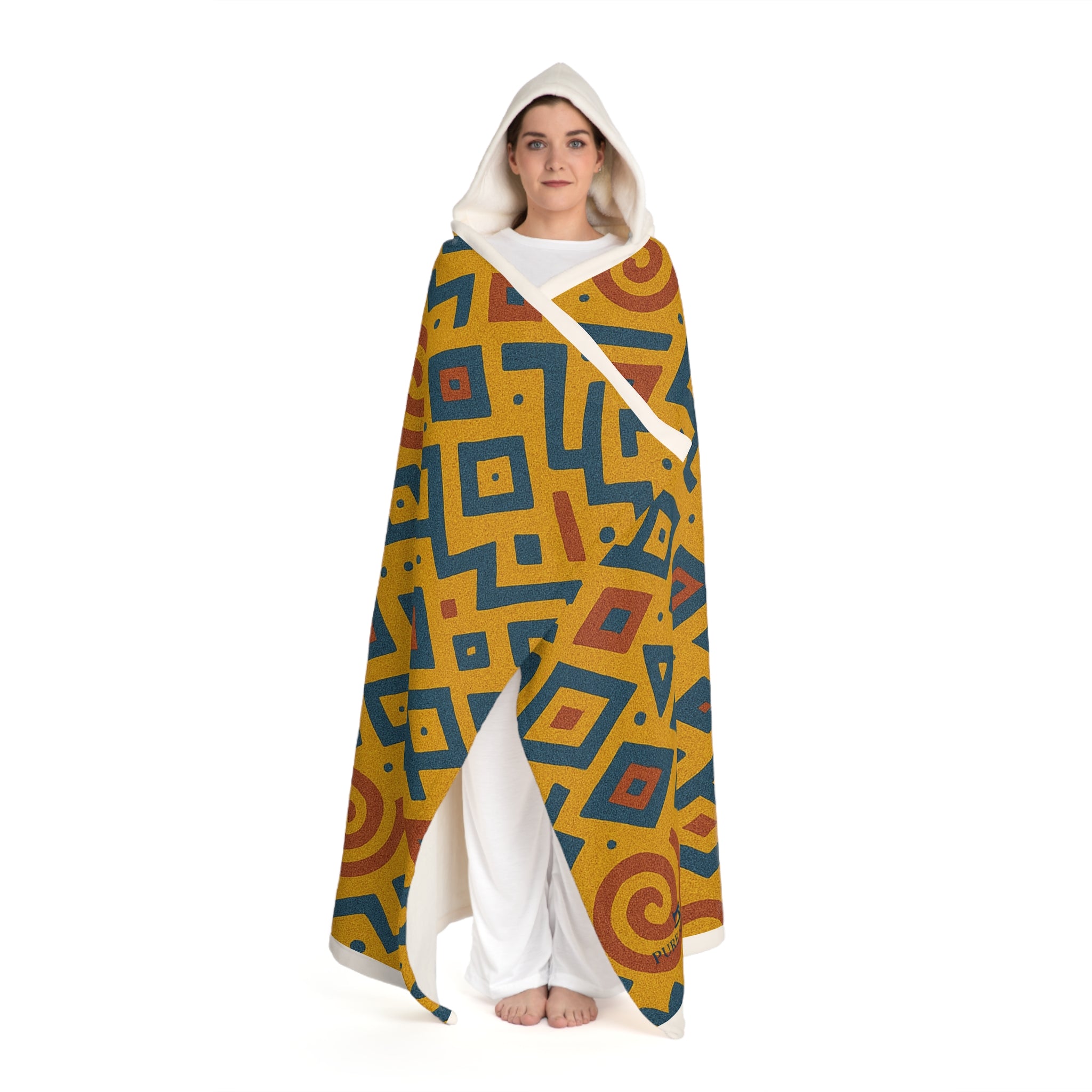 Cozy Hooded Sherpa Fleece Blanket with Colorful Geometric Patterns, Great for Home, Gifting, Winter, and Festivals
