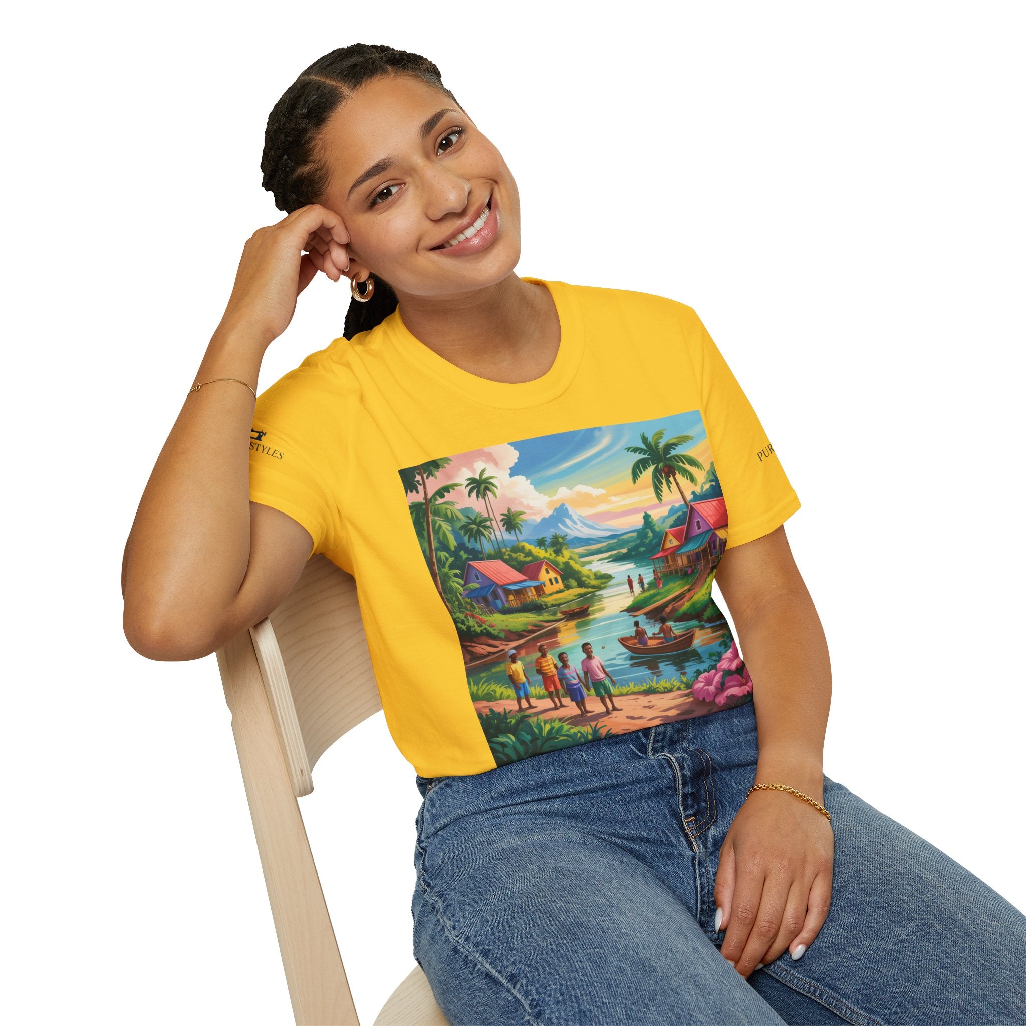 T-Shirt with Vibrant Landscape Design for Nature Lovers, Gift for Birthdays, Summer Trips, Relaxation, Graphic Tee, Pure Styles