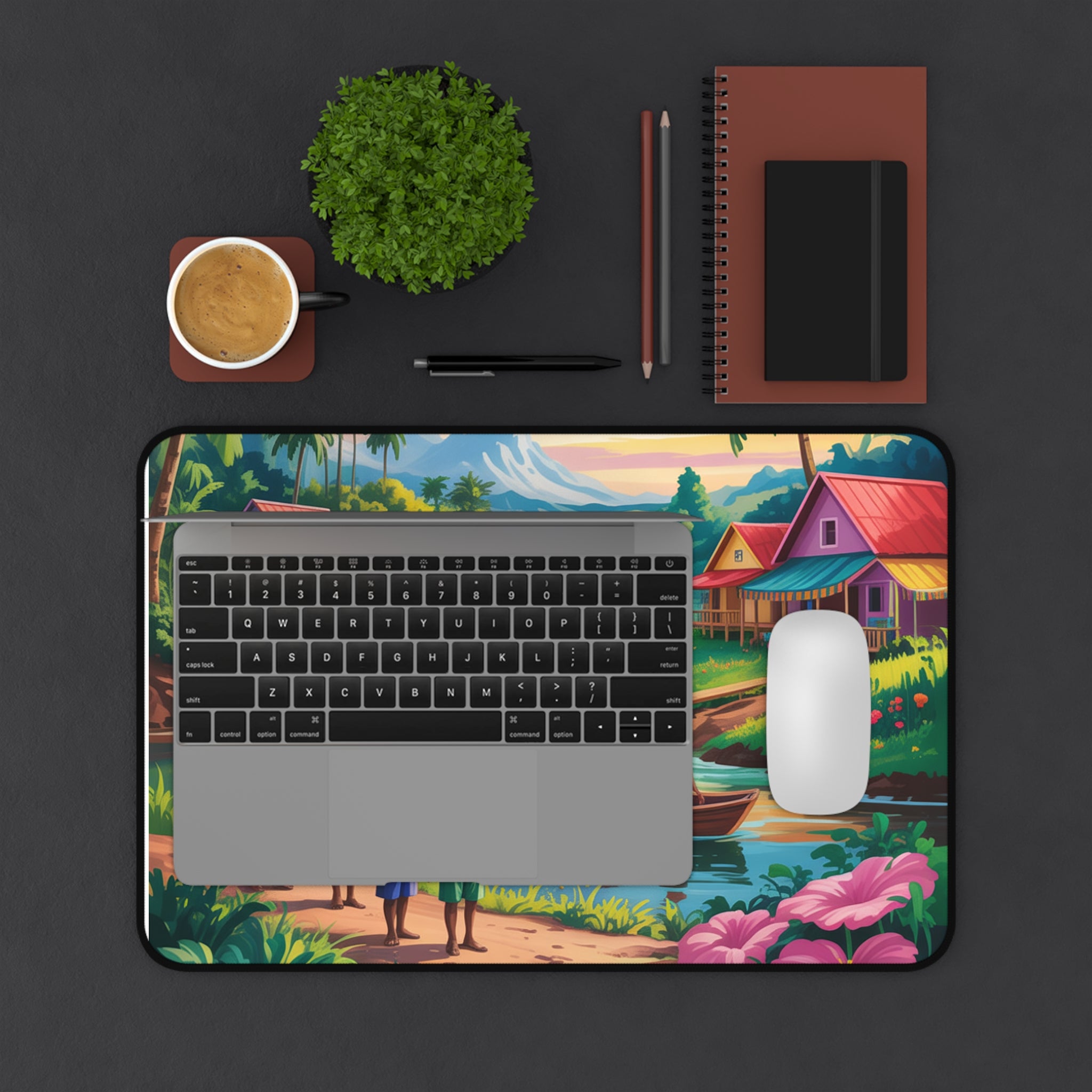 Scenic Desk Mat with Vibrant Village Landscape, Home Office Décor, Gift for Nature Lovers, Functional Mouse Pad, Easy to Clean