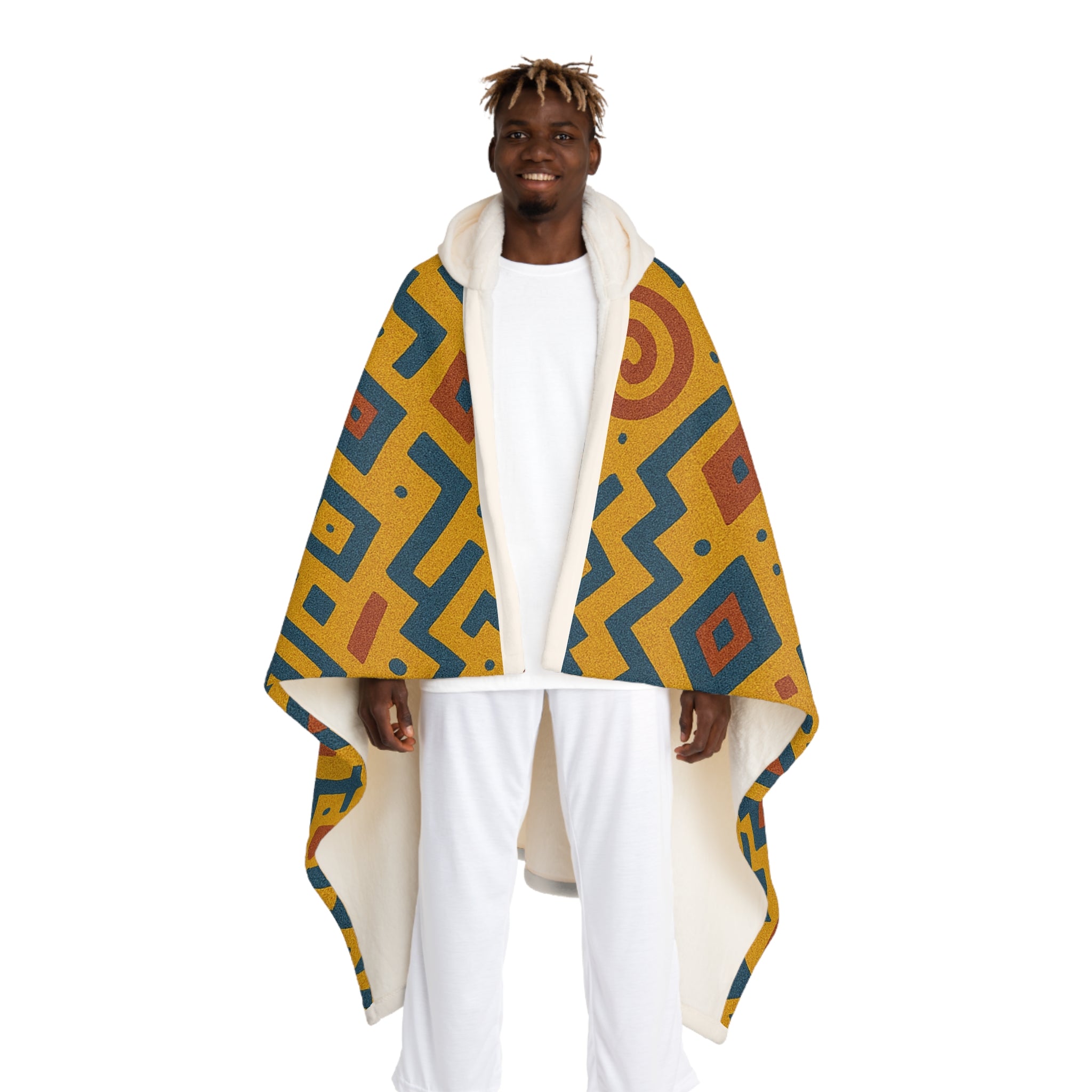 Cozy Hooded Sherpa Fleece Blanket with Colorful Geometric Patterns, Great for Home, Gifting, Winter, and Festivals