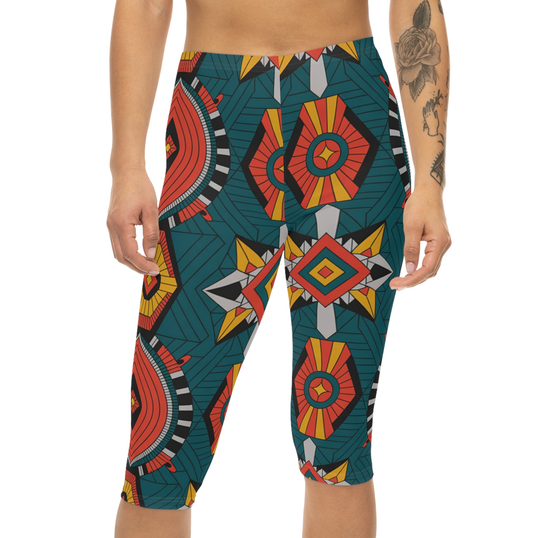 Bohemian Print Capri Leggings for Women, Stylish Yoga Pants, Loungewear, Summer Outfit, Festival Wear