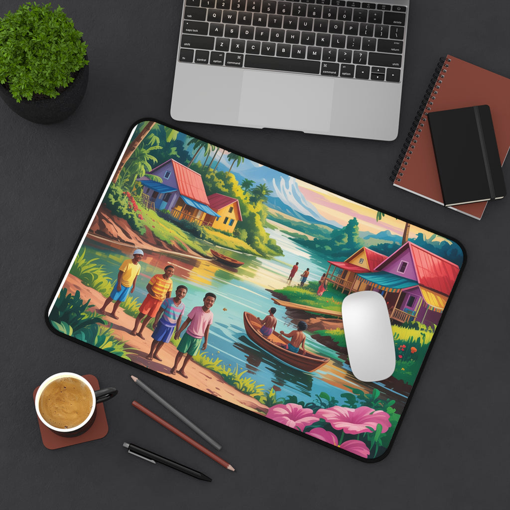 Scenic Desk Mat with Vibrant Village Landscape, Home Office Décor, Gift for Nature Lovers, Functional Mouse Pad, Easy to Clean