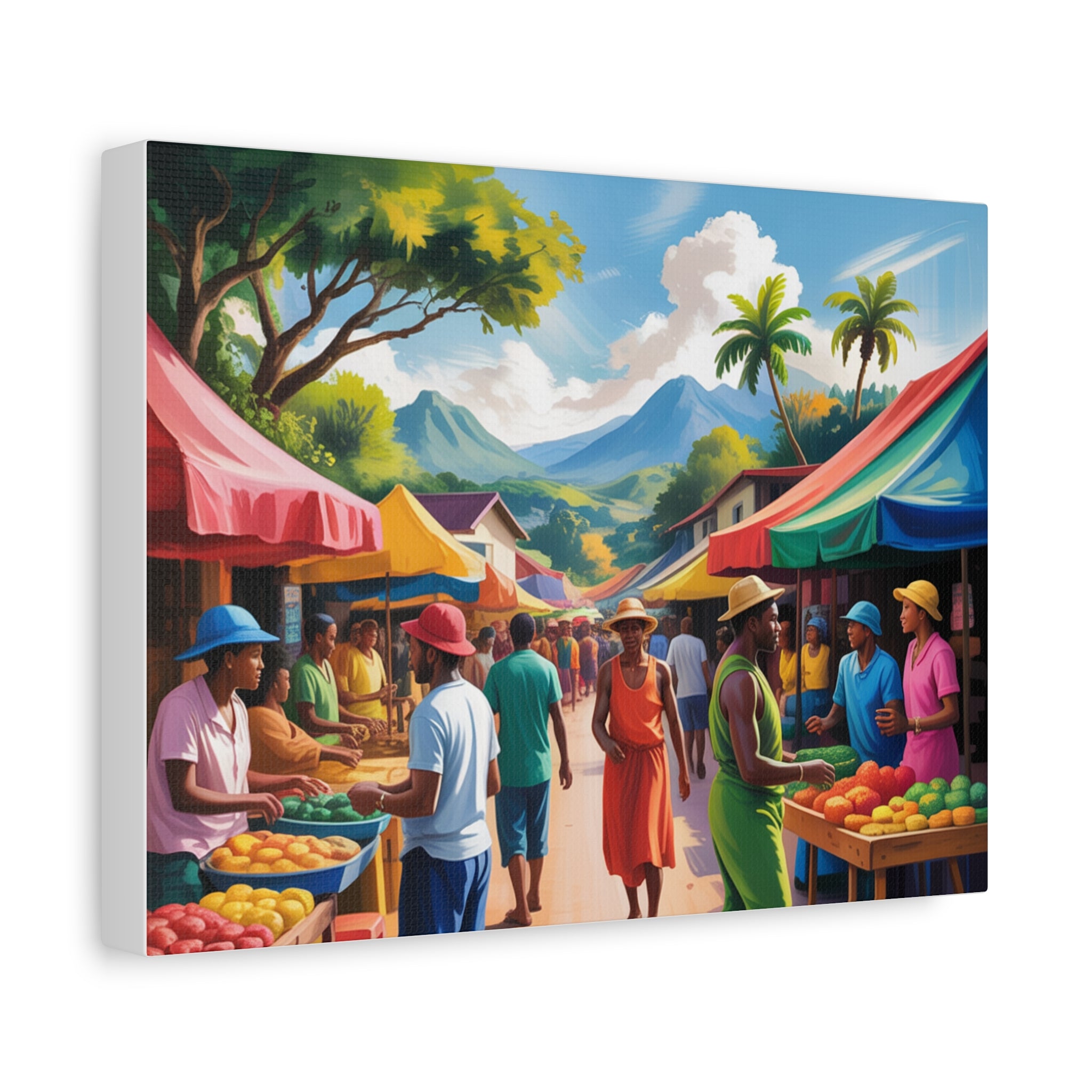 Vibrant Market Canvas Print, Wall Art, Home Decor, Tropical Scene, Gift for Art Lovers, Colorful Landscape