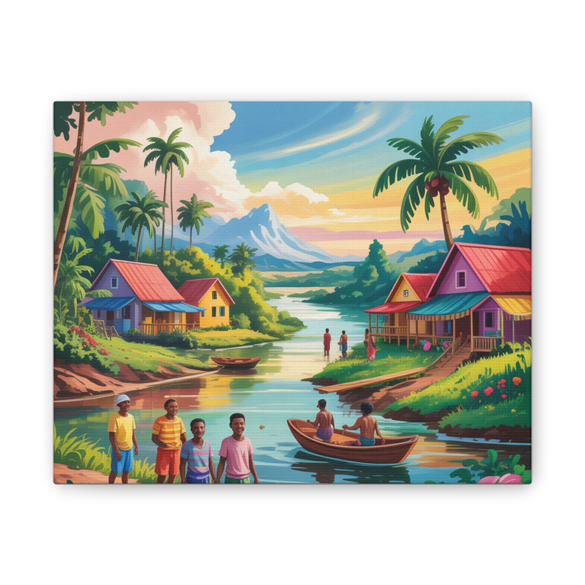 Vibrant Canvas Art Print, Tropical Landscape, Colorful Home Decor, Nautical Wall Artwork, Ideal for Living Room or Gift
