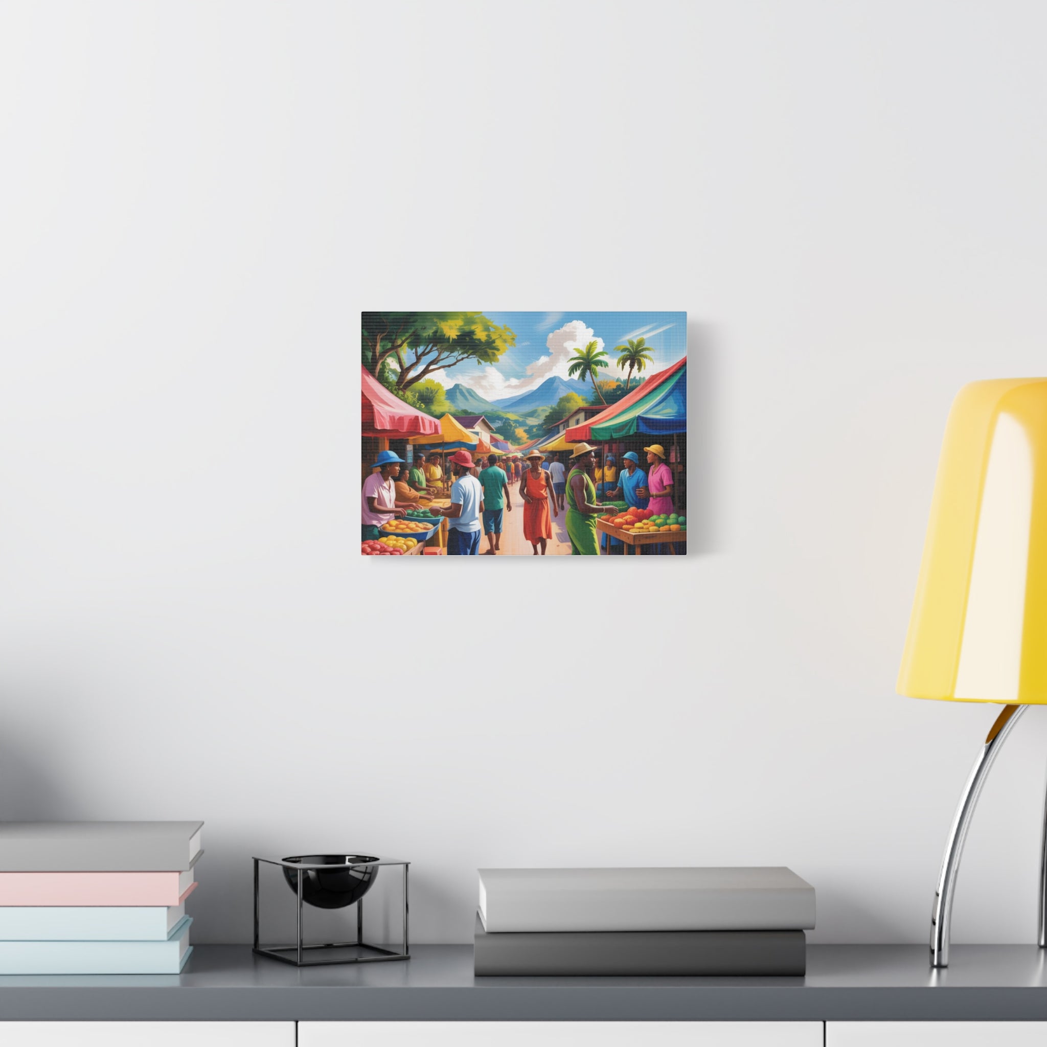 Vibrant Market Canvas Print, Wall Art, Home Decor, Tropical Scene, Gift for Art Lovers, Colorful Landscape