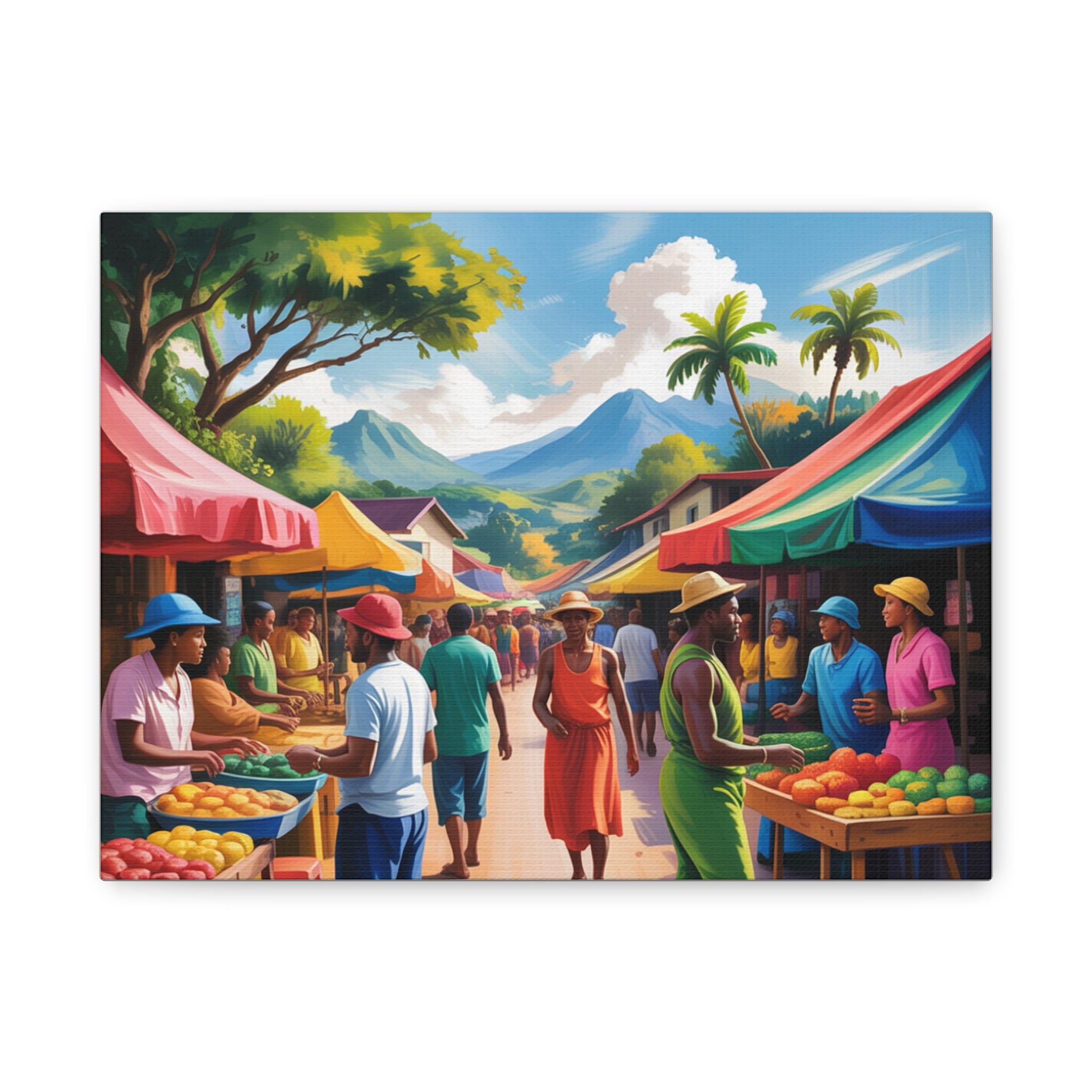 Vibrant Market Canvas Print, Wall Art, Home Decor, Tropical Scene, Gift for Art Lovers, Colorful Landscape