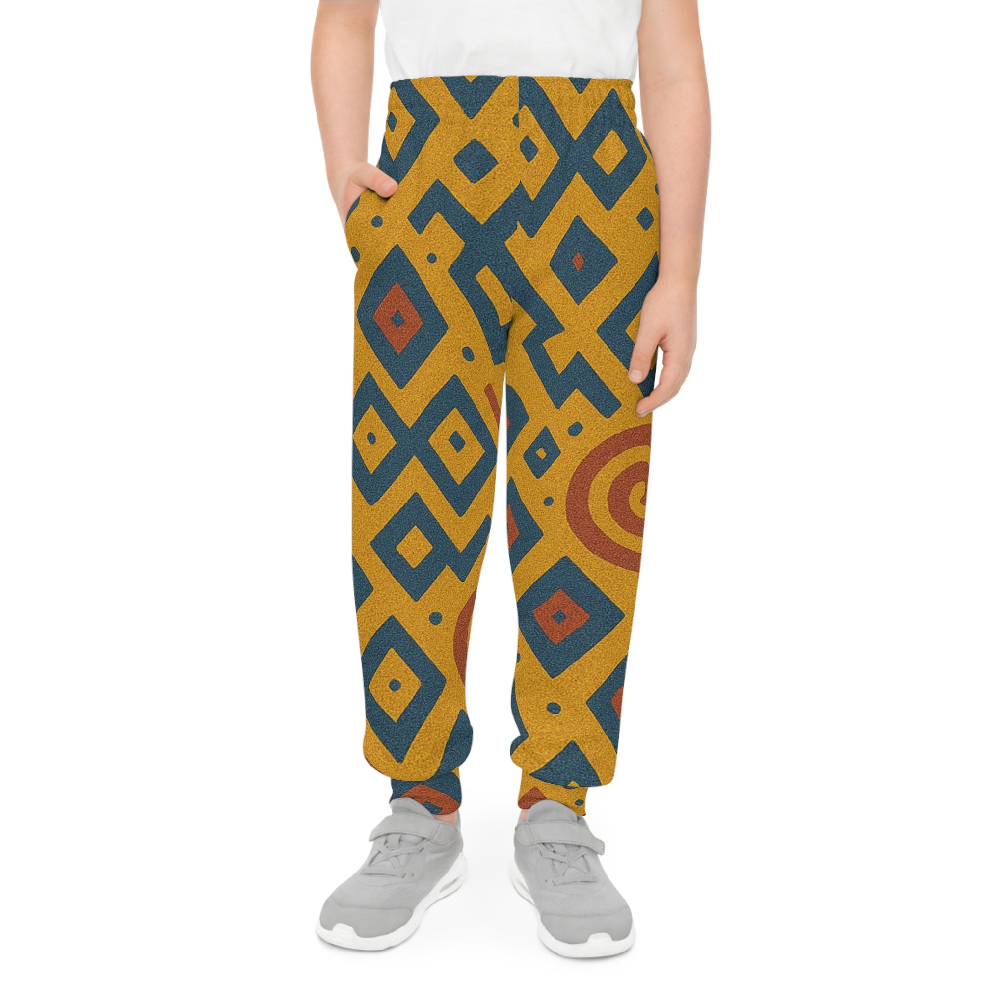 Youth Joggers with Geometric Pattern, Trendy Sweatpants for Kids, Comfortable Lounge Wear, Perfect for Playdates, Easter, Birthdays
