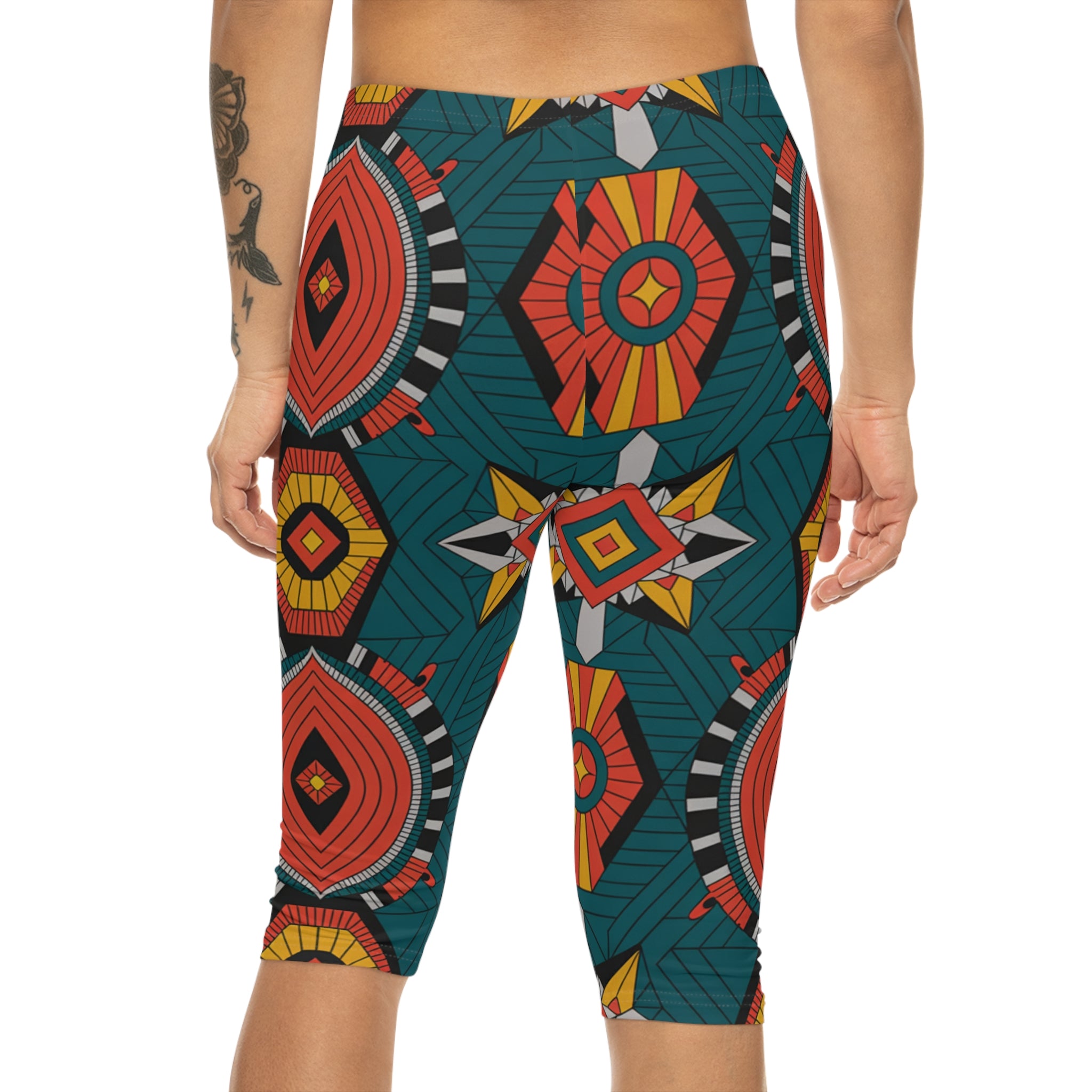 Bohemian Print Capri Leggings for Women, Stylish Yoga Pants, Loungewear, Summer Outfit, Festival Wear
