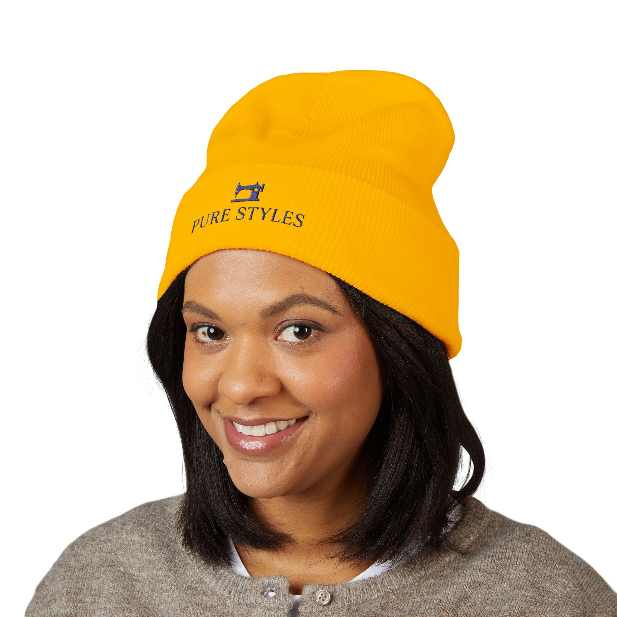 Embroidered Classic Cuffed Beanie, Stylish Winter Hat, Cozy Gifts for Him and Her, Fashionable Knit Headwear, Perfect for Outdoor Activities